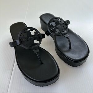 Tory Burch Black Logo Thong Platform Sandals